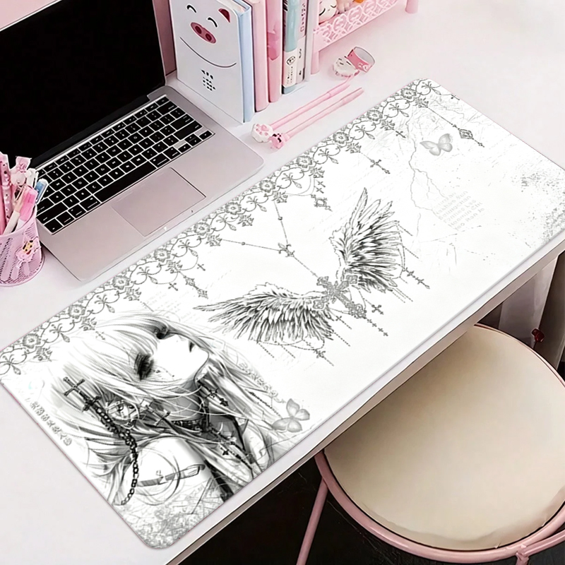 แผ่นรองเมาส์หนังสีดำสีขาวอะนิเ - Pc Gaming Anime บทวิจารณ์และราคา